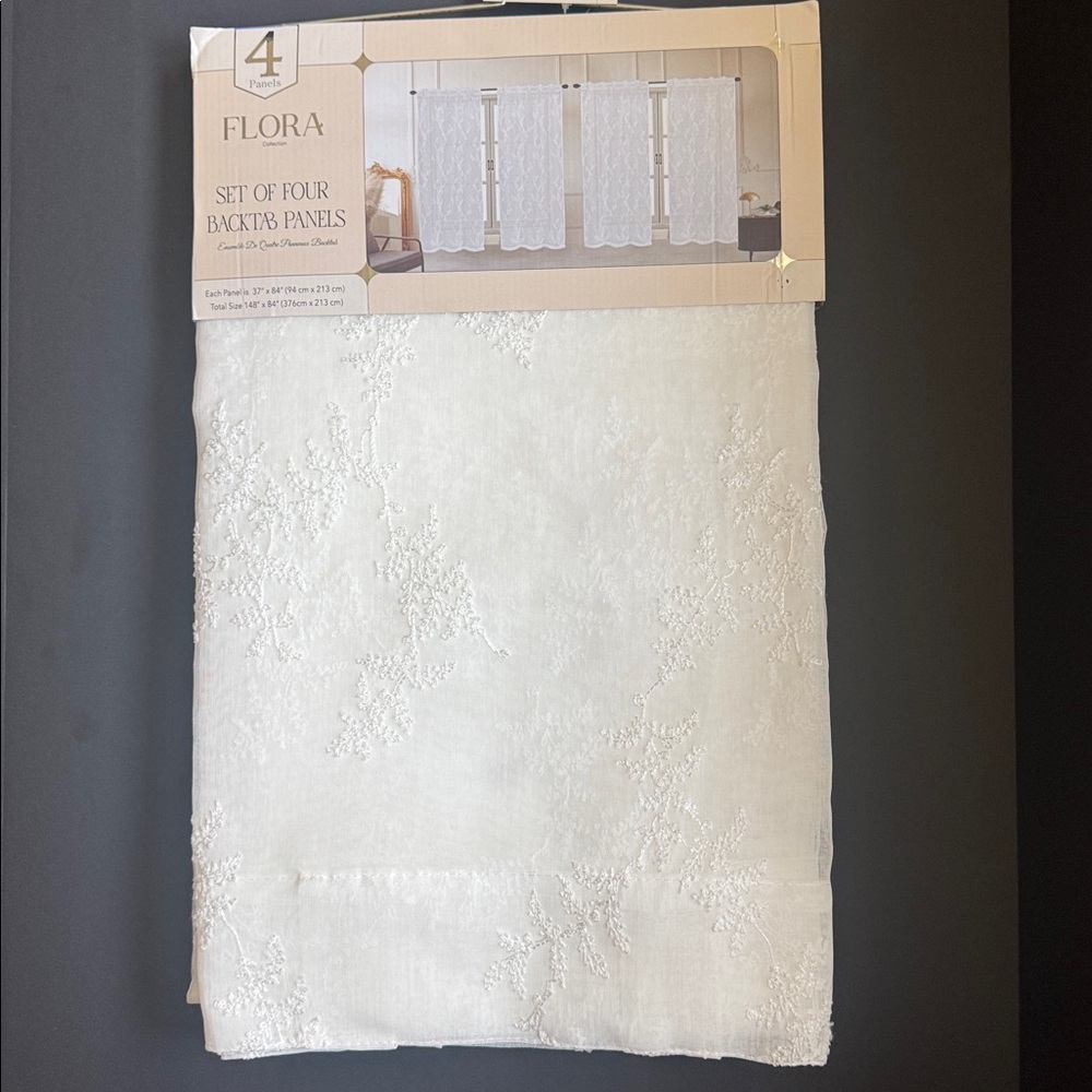 FLORA Collection Set Of 4 Backtab Window Panels - 37"x84"- White/White